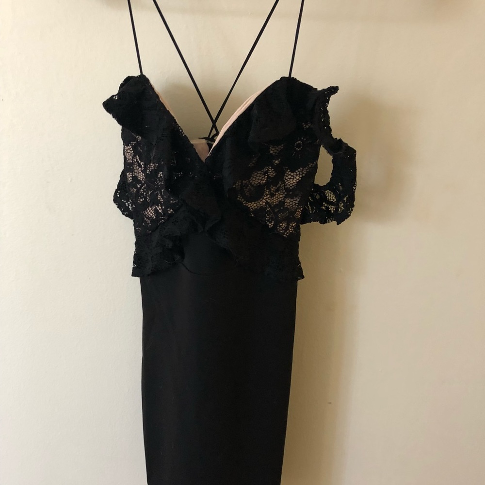 Straps and lace off shoulder dress